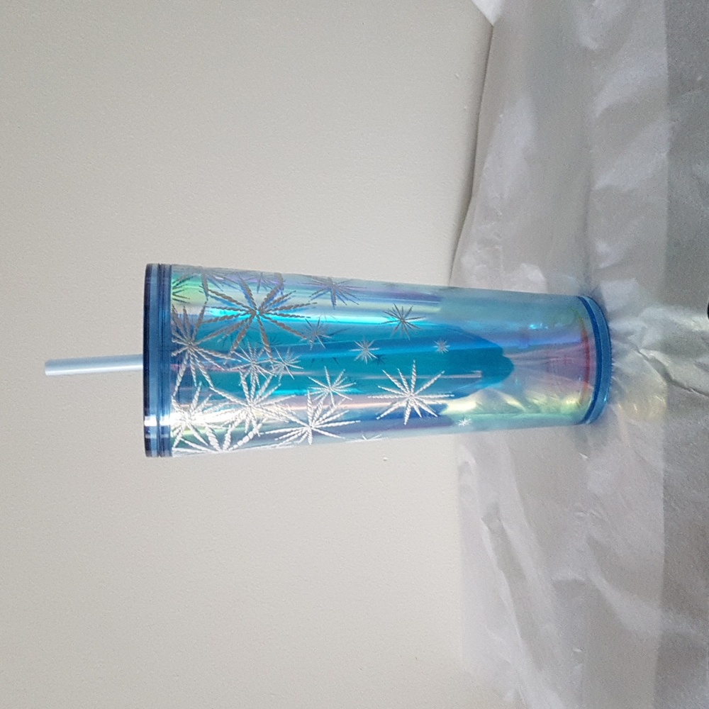 Starbucks 2023 Blue Snowflake Iridescent Cold Cup Tumbler Venti 24oz with Straw